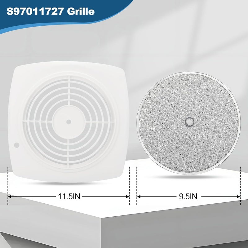 EJVFN 97011727 Bathroom Exhaust Fan Cover Replacement, S97011727 Kitchen Exhaust Fan Cover, 11.5" x 11.5" Wall Ventilation Fan Grille with S99010042 Kitchen Exhaust Fan Filter – Fits 509S-C - Image 2
